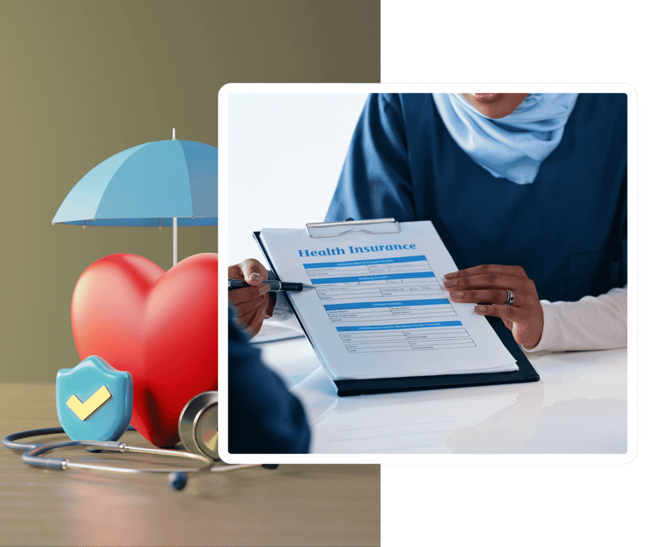 A doctor explains a medical document in a health insurance context.