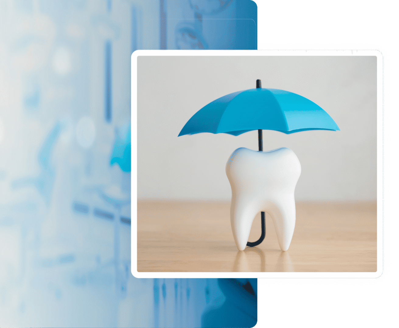 Tooth protected by blue umbrella